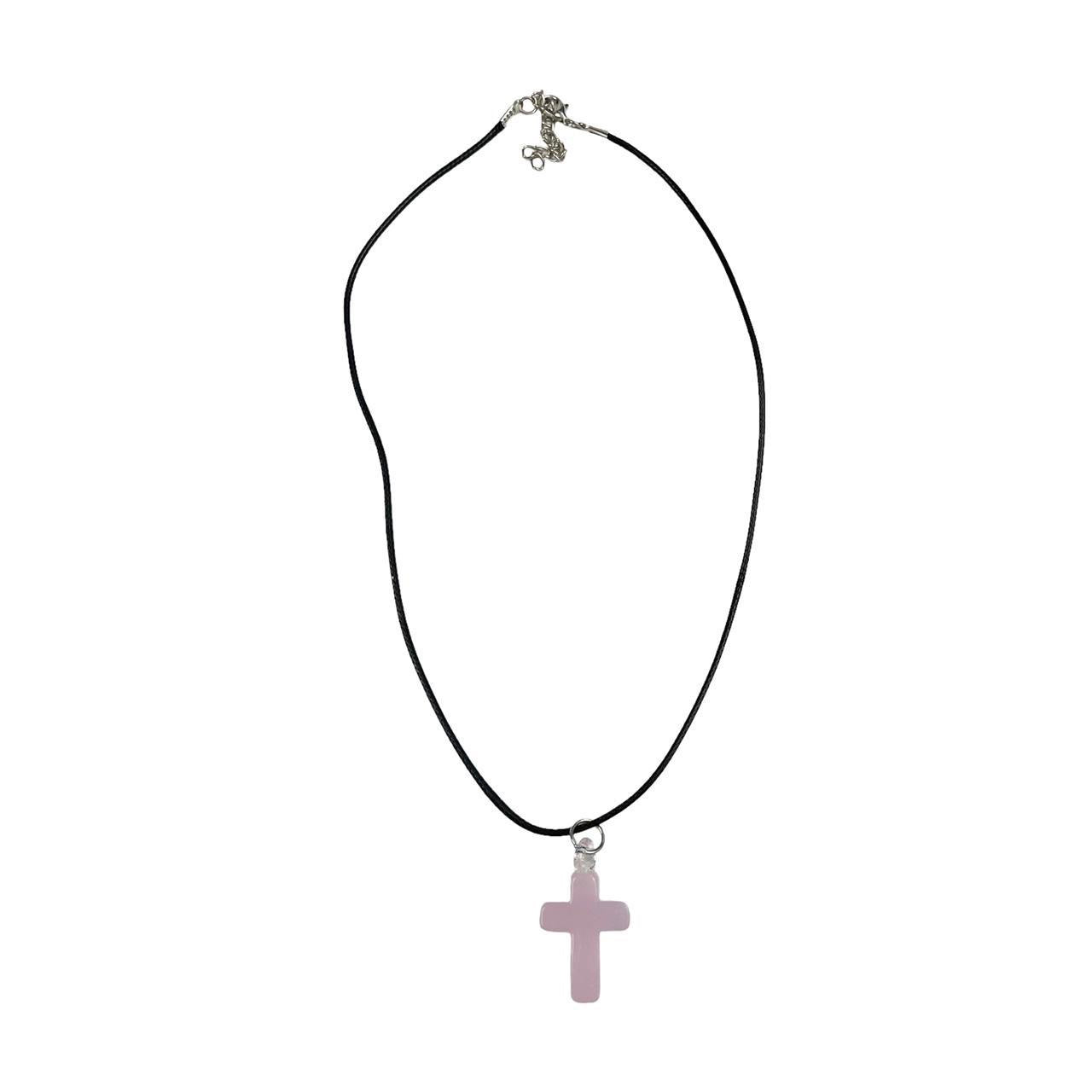 Pink Glass Cross Necklace