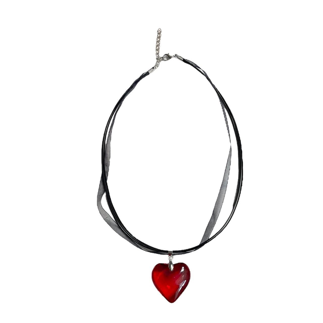 Large Red Glass Heart Necklace